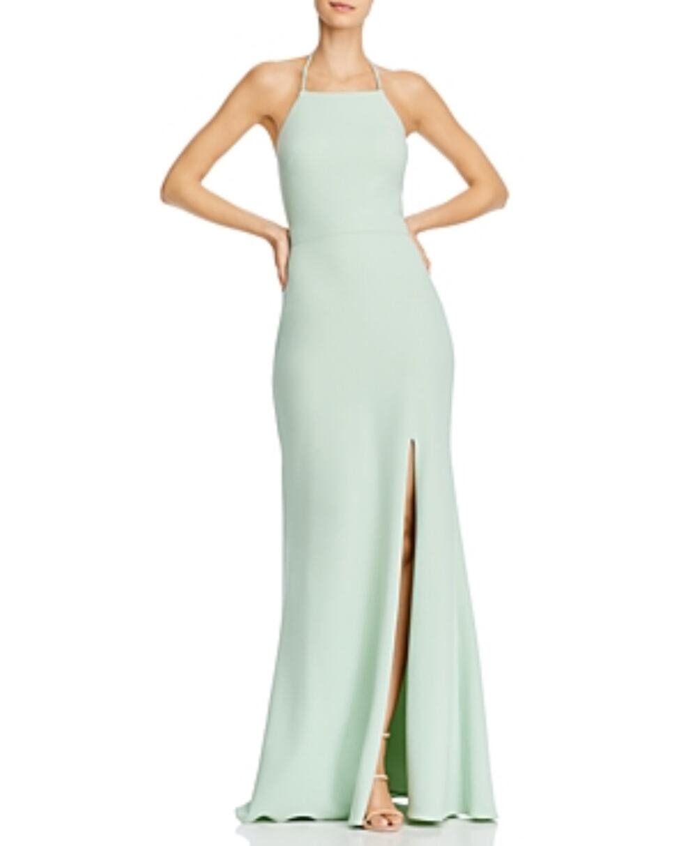 AQUA Mint Green Evening Gown Beaded Backless A-Line Halter Formal Dress Size 8